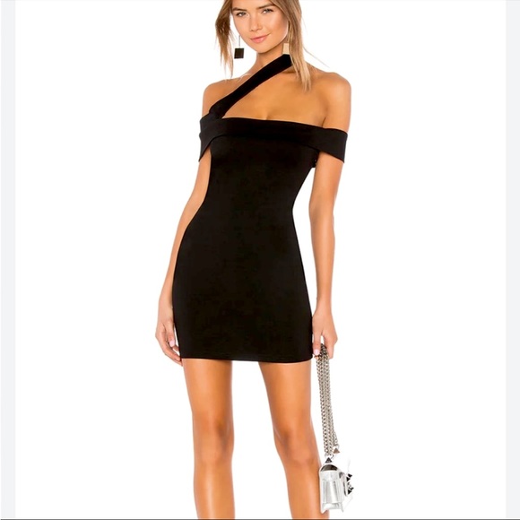 superdown Dresses & Skirts - Superdown Revolve Linda Asymmetric Bodycon Dress Black Cut Out Off The Shoulder